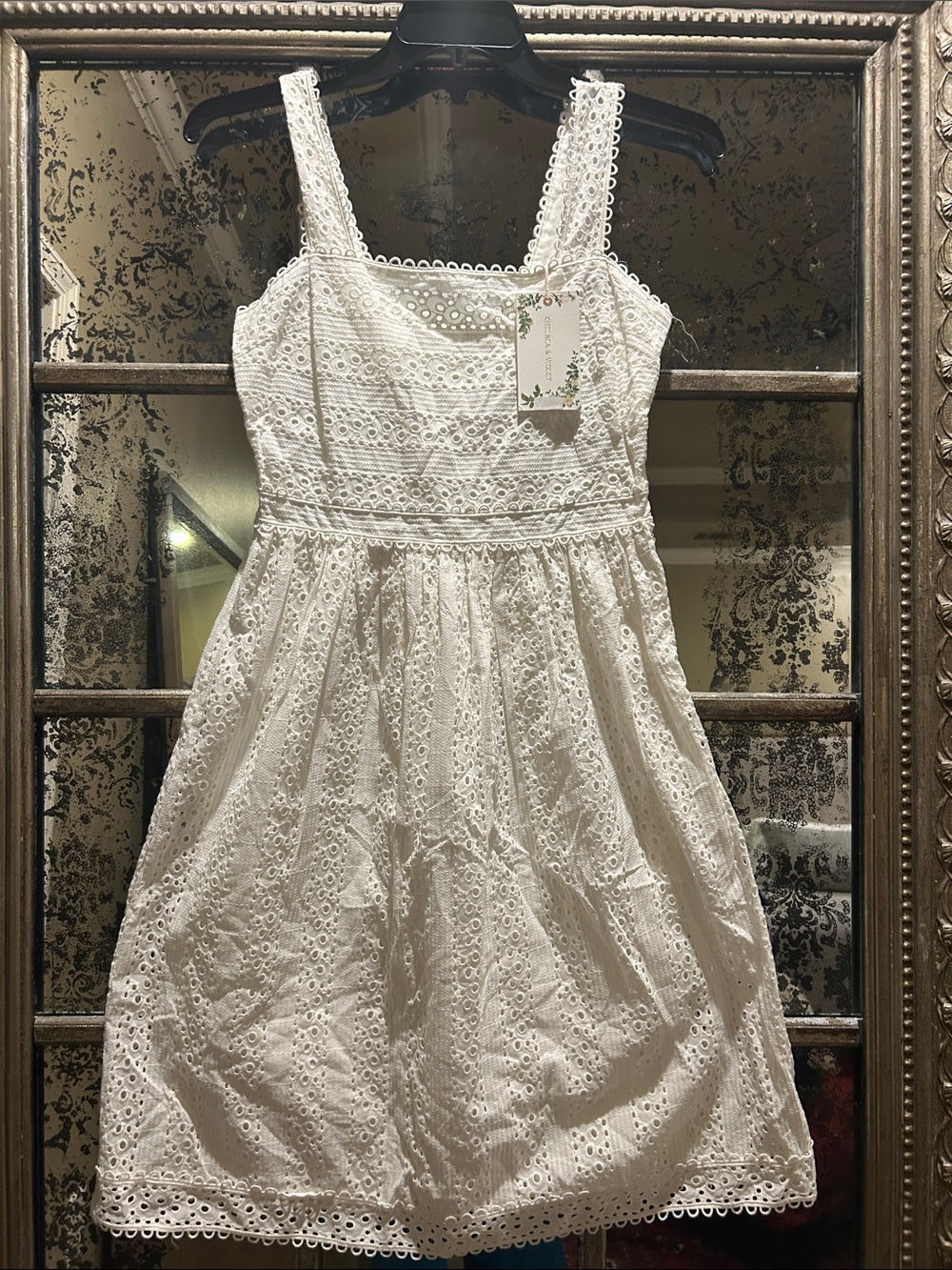 Chelsea & Violet Small size White Eyelet  - Lace Trim Straps dress